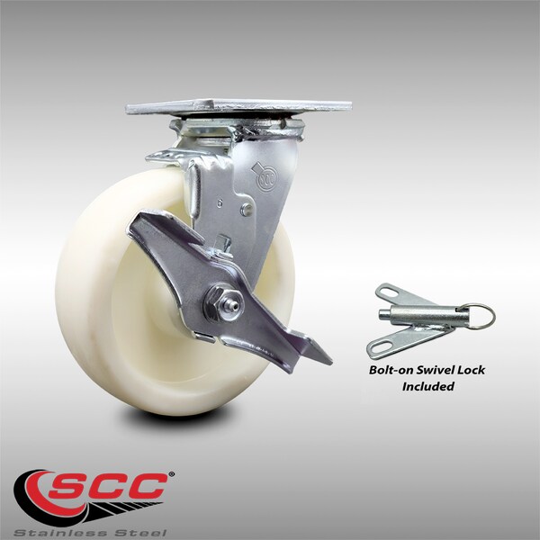 6 Inch Stainless Steel Nylon Caster with Ball Bearing and Brake/Swivel Lock SCC